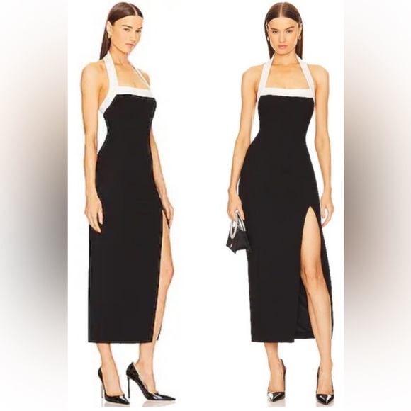 Nicholas Elegant Black White Halter Dress Jane Evening Size US XL - Picture 2 of 12